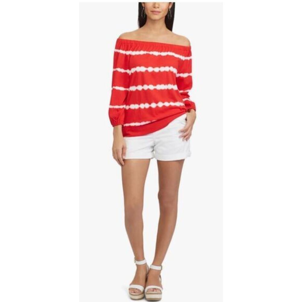 Chaps Yacht Red White Tie Dye Off Shoulder Top Vacation Cruise Summer Plus 2X